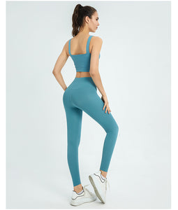 Ribbed Workout Outfits for Women 2 Piece Seamless Sport Bra High Waist Yoga Leggings Set