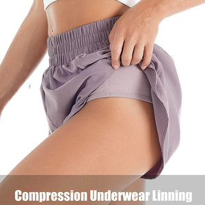 Women's Quick-Dry Running Shorts Workout Sport Layer Active Shorts with Pockets