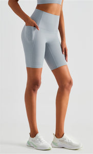 MAYLIFY High Waist Yoga Shorts for Women's Tummy Control Fitness Athletic Workout Running Shorts with Deep Pockets