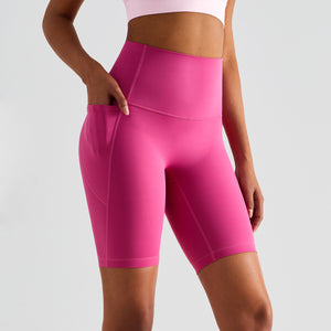 MAYLIFY High Waist Yoga Shorts for Women's Tummy Control Fitness Athletic Workout Running Shorts with Deep Pockets