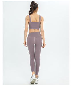 Ribbed Workout Outfits for Women 2 Piece Seamless Sport Bra High Waist Yoga Leggings Set