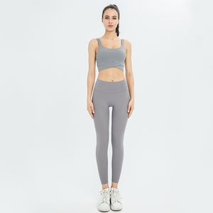 Ribbed Workout Outfits for Women 2 Piece Seamless Sport Bra High Waist Yoga Leggings Set