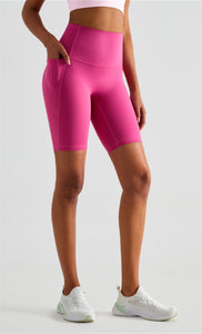 MAYLIFY High Waist Yoga Shorts for Women's Tummy Control Fitness Athletic Workout Running Shorts with Deep Pockets
