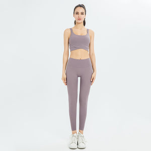 Ribbed Workout Outfits for Women 2 Piece Seamless Sport Bra High Waist Yoga Leggings Set