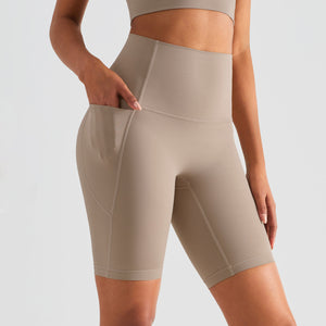 MAYLIFY High Waist Yoga Shorts for Women's Tummy Control Fitness Athletic Workout Running Shorts with Deep Pockets