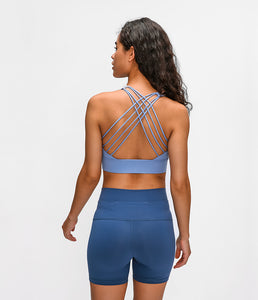 Longline Sports Bra Gym Athletic Fitness Clothing Padded Sexy High Strength Strappy Womens Yoga Bra