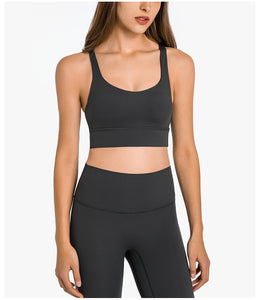 MAYLIFY Fitness Yoga Running Cropped Top Women Sports Wear Gym Solid Tank Tops Athletic Push Up Sports Strappy Bra Tops