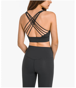 MAYLIFY Fitness Yoga Running Cropped Top Women Sports Wear Gym Solid Tank Tops Athletic Push Up Sports Strappy Bra Tops