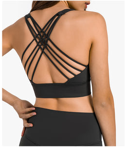 MAYLIFY Fitness Yoga Running Cropped Top Women Sports Wear Gym Solid Tank Tops Athletic Push Up Sports Strappy Bra Tops
