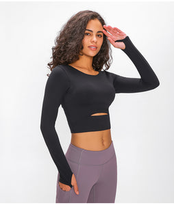 MAYLIFY Long Sleeve Crop Tops for Women Workout Seamless padded Crop T Shirt Top