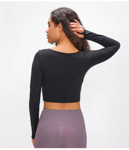 MAYLIFY Long Sleeve Crop Tops for Women Workout Seamless padded Crop T Shirt Top
