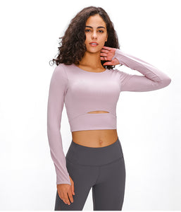 MAYLIFY Long Sleeve Crop Tops for Women Workout Seamless padded Crop T Shirt Top