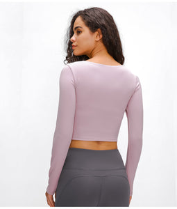 MAYLIFY Long Sleeve Crop Tops for Women Workout Seamless padded Crop T Shirt Top