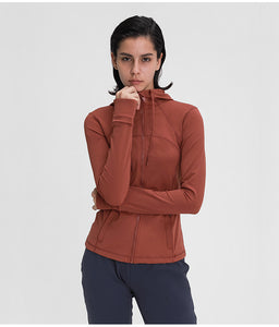 Women's Running Jacket Slim Fit and Cottony-Soft Handfeel Sports Tops with Full Zip Side Pocket with Thumb Hole