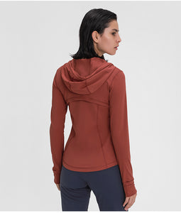 Women's Running Jacket Slim Fit and Cottony-Soft Handfeel Sports Tops with Full Zip Side Pocket with Thumb Hole