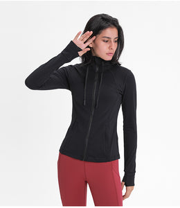 Women's Running Jacket Slim Fit and Cottony-Soft Handfeel Sports Tops with Full Zip Side Pocket with Thumb Hole