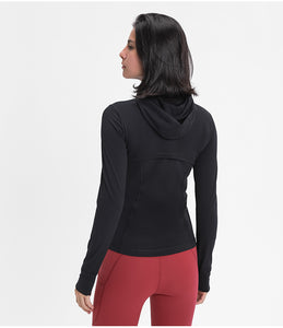 Women's Running Jacket Slim Fit and Cottony-Soft Handfeel Sports Tops with Full Zip Side Pocket with Thumb Hole