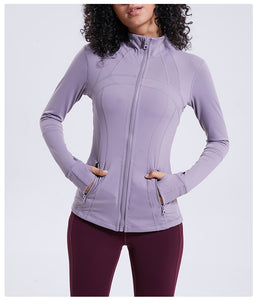 Women's Running Jacket Slim Fit and Cottony-Soft Handfeel Sports Tops with Full Zip Side Pocket